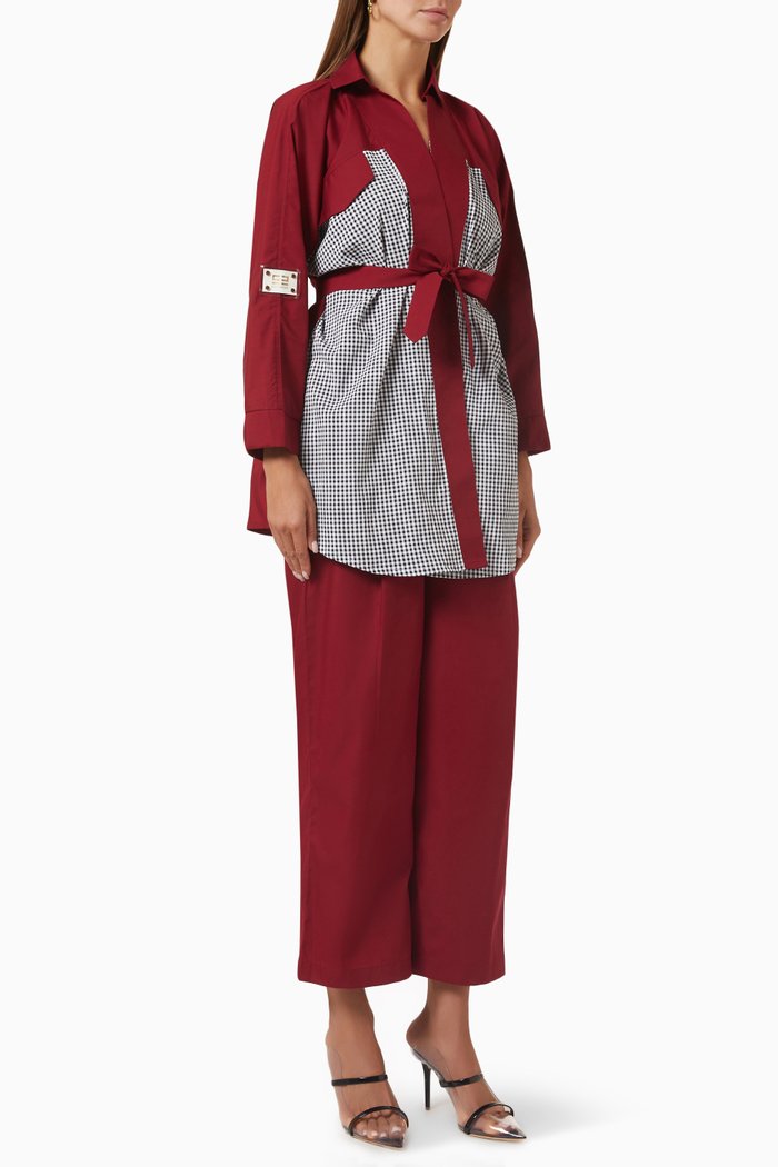 

Frill Jacket & Pants Set in Cotton, Red
