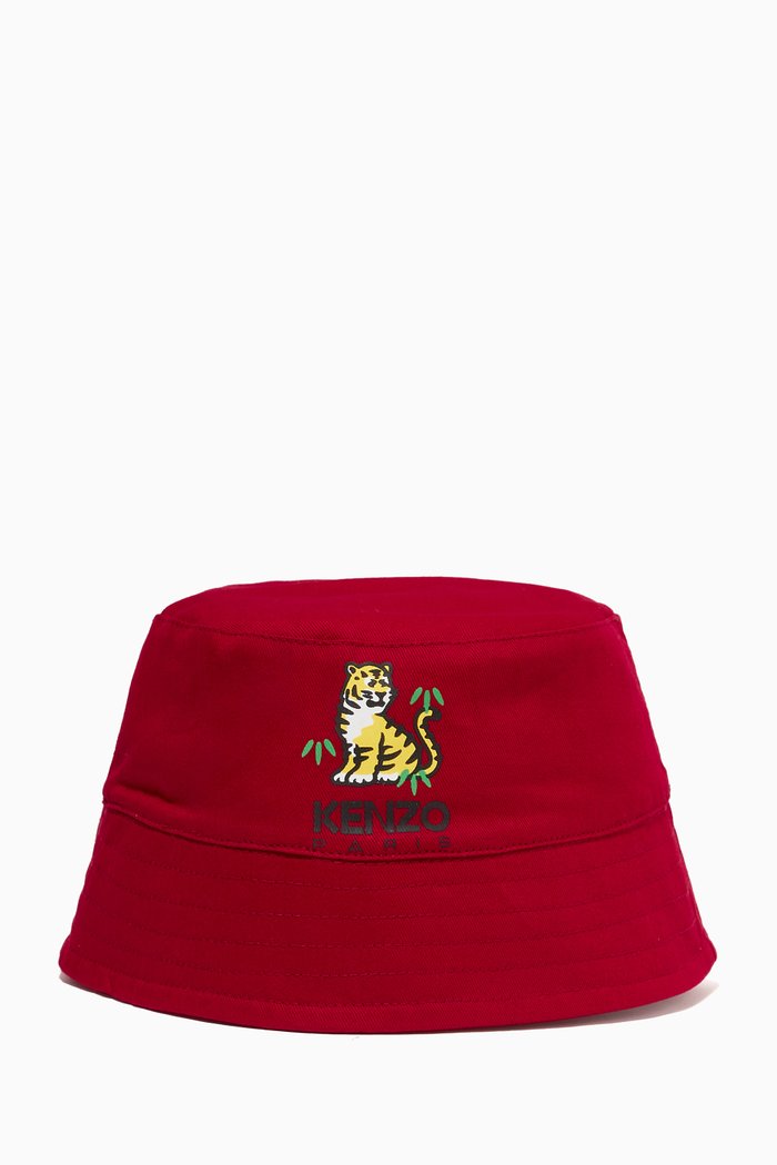 

Logo Tiger Bucket Hat in Cotton, Red