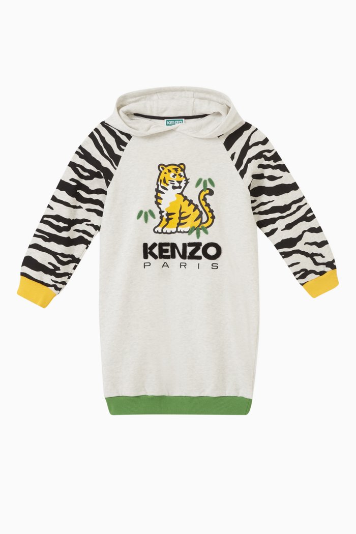 Animal Logo Hooded Dress in Cotton, Grey