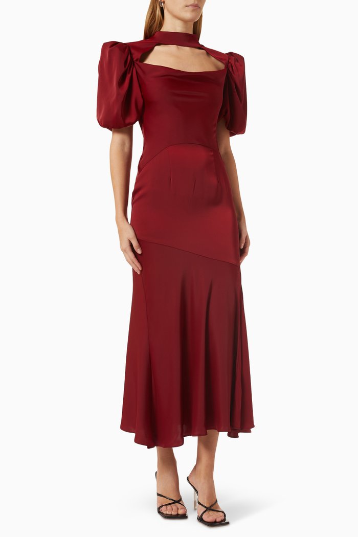 

Amor Midi Dress in Satin, Burgundy