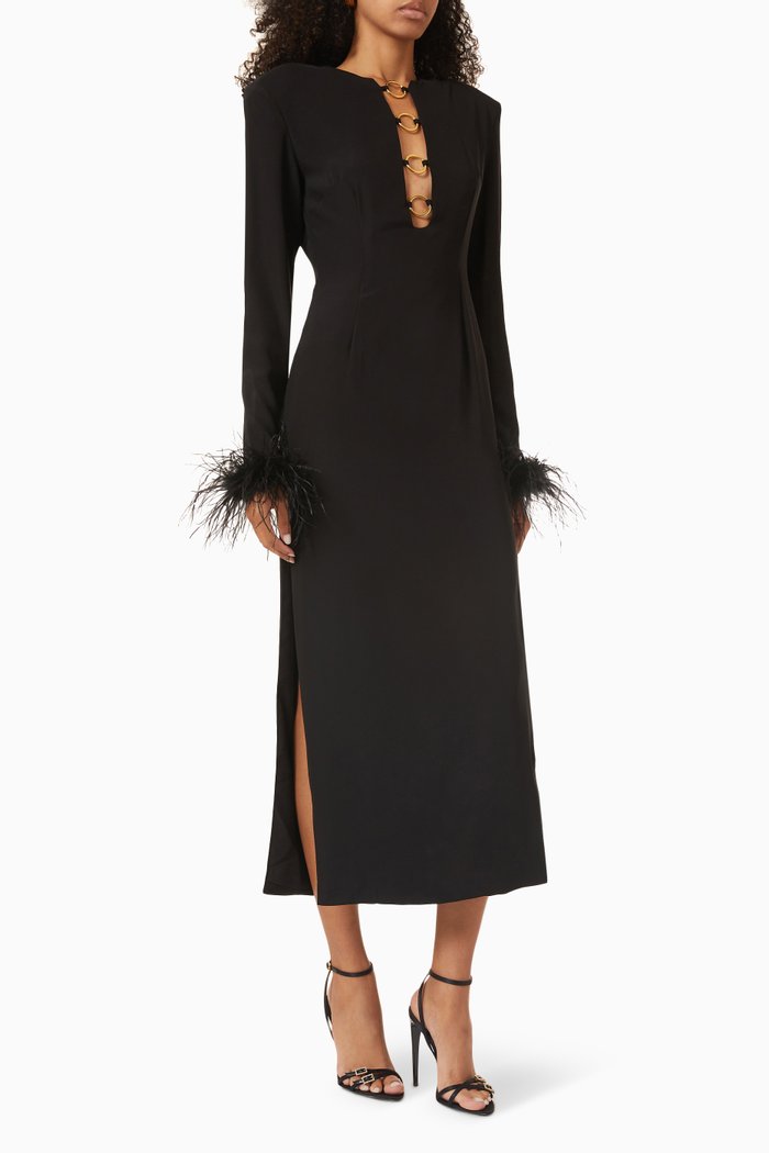 

Gospel Feather Midi Dress, Black