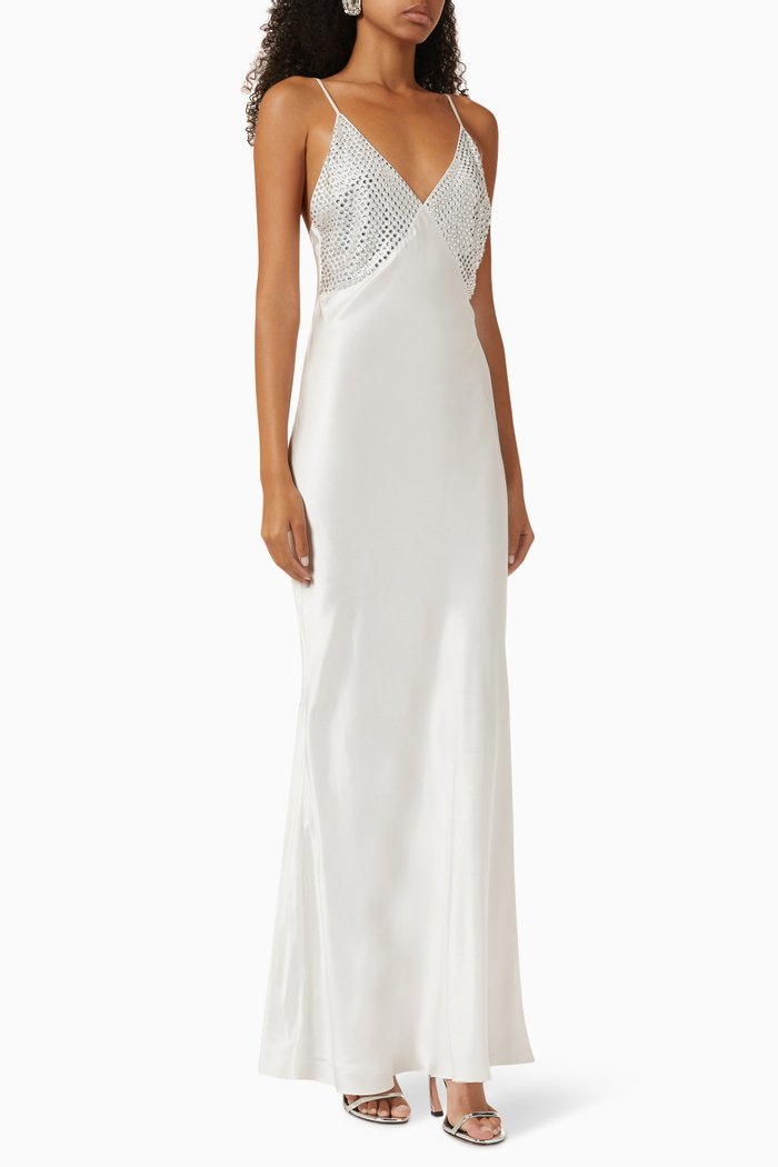 

Moody Maxi Dress in Satin, White