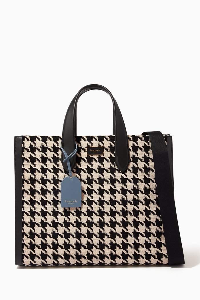 

Large Manhattan Tote Bag in Houndstooth-chenille, Black