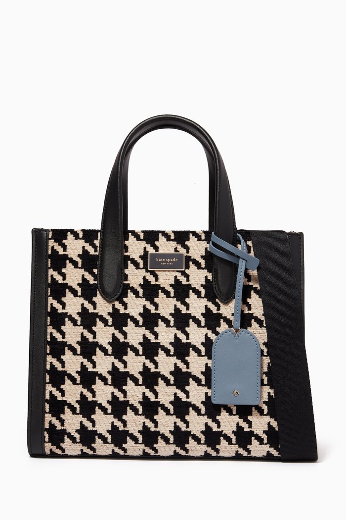 

Small Manhattan Houndstooth Tote Bag in Chenille, Black