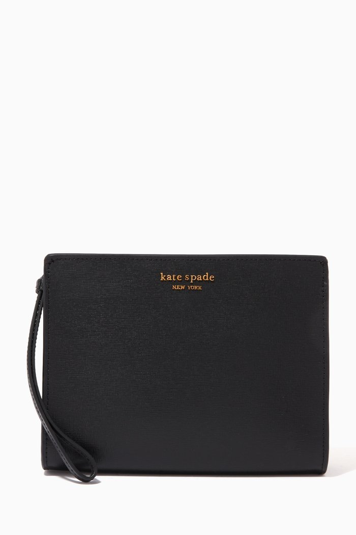 Morgan Gusseted Wristlet in Saffiano Leather, Black
