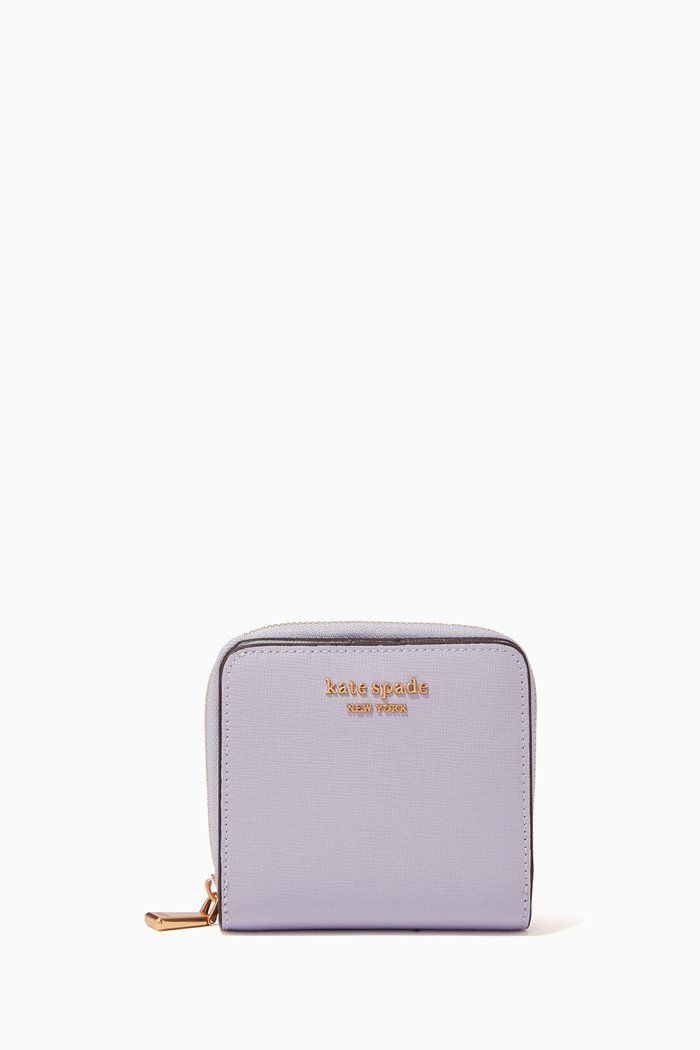 

Small Compact Wallet in Leather, Purple