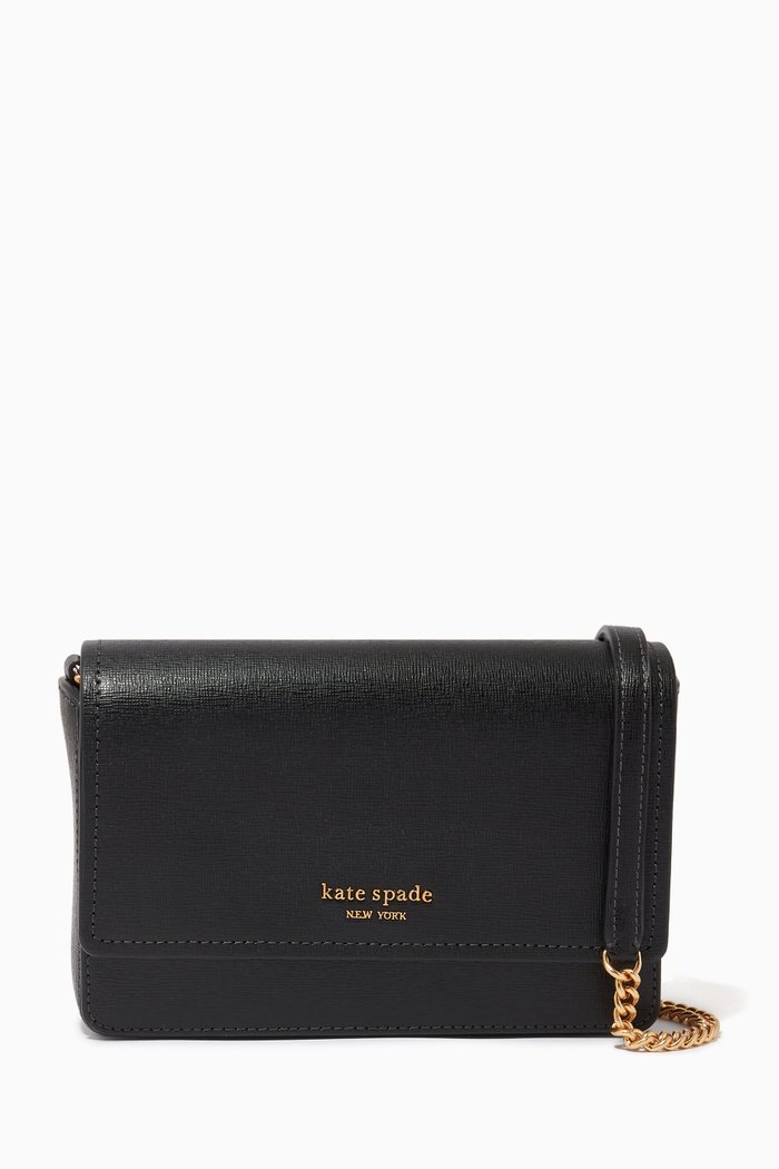 

Morgan Flap Chain Wallet in Leather, Black