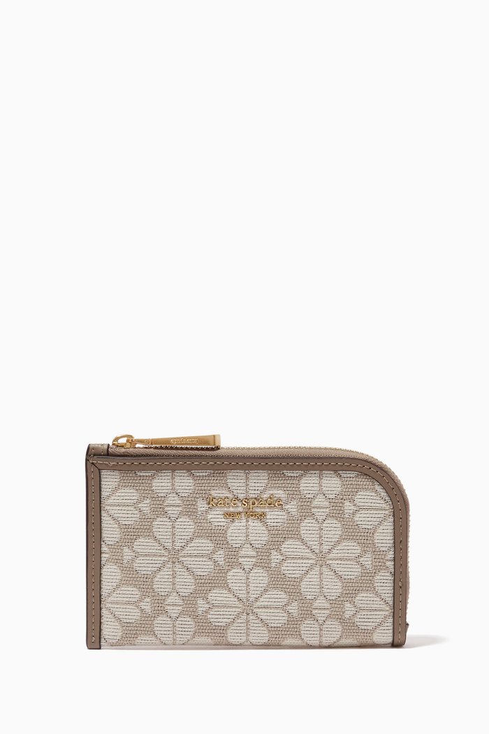 

Spade Flower Card Case in Jacquard & Leather, Brown