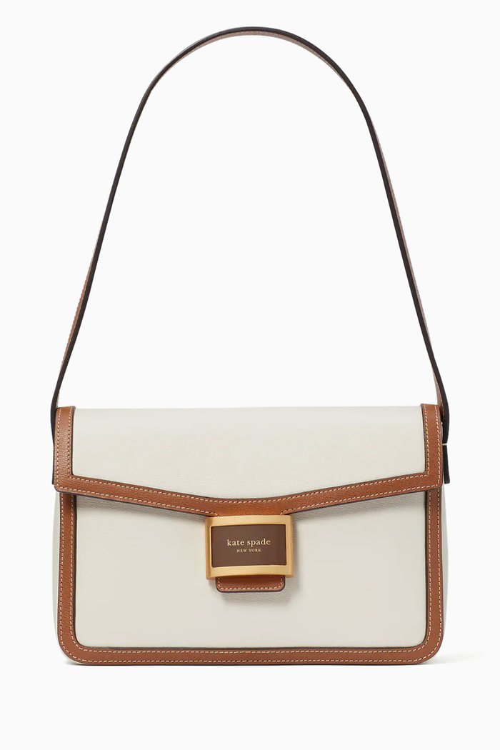 

Medium Katy Shoulder Bag in Textured Leather, White