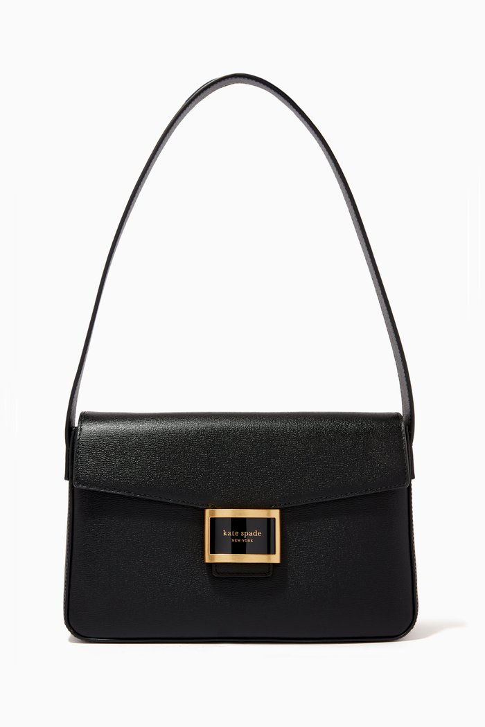 

Medium Katy Shoulder Bag in Textured Leather, Black
