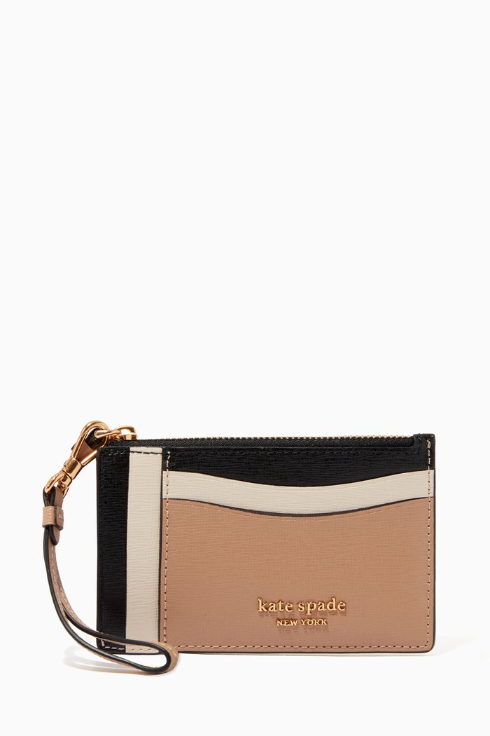 

Morgan Wristlet Card Holder in Faux Leather, Brown