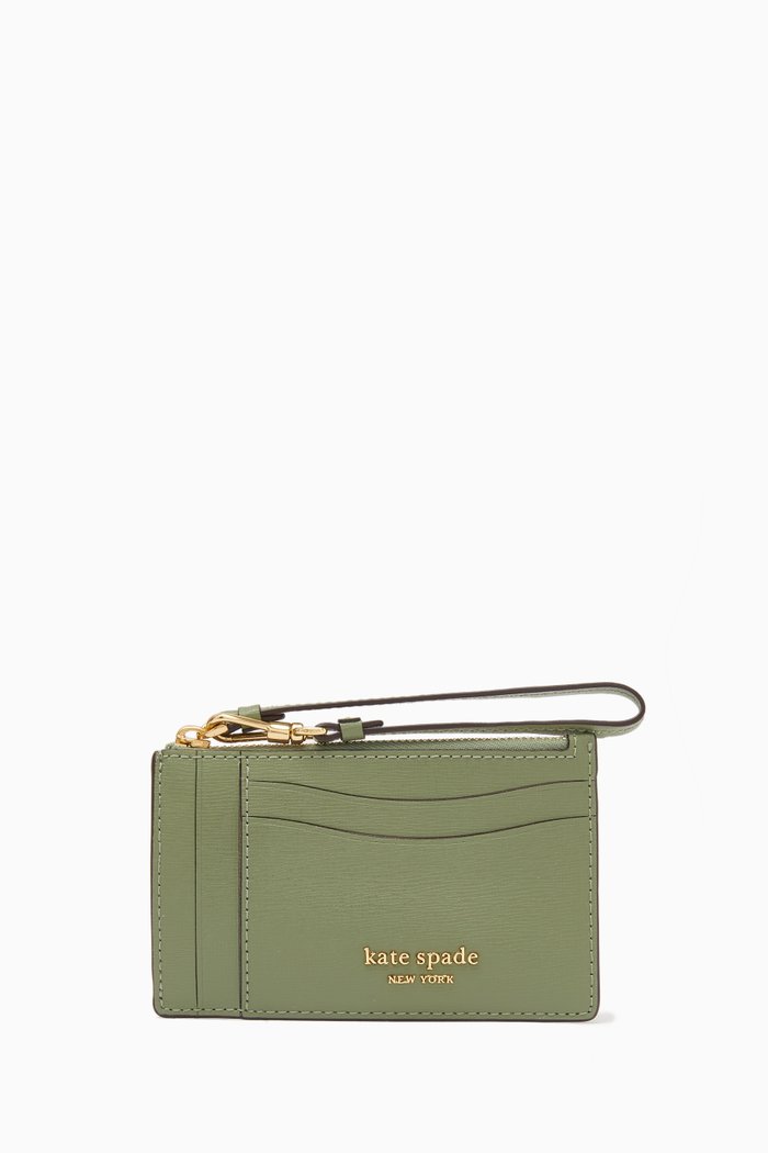 Morgan Wristlet Card Holder in Faux Leather, Green