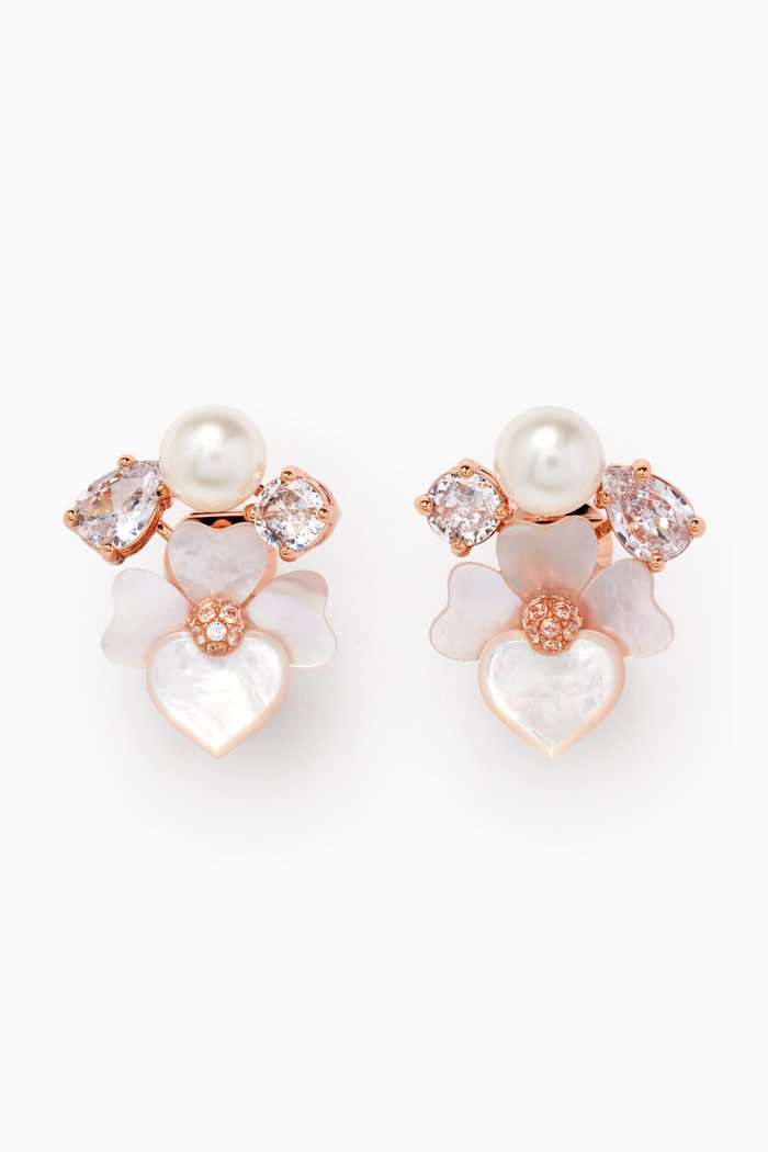 

Precious Pansy Mother of Pearl Studs in Plated Metal, White