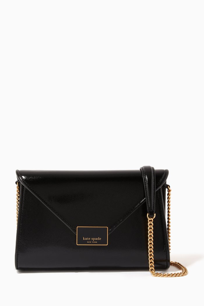 Medium Anna Envelope Clutch in Leather, Black
