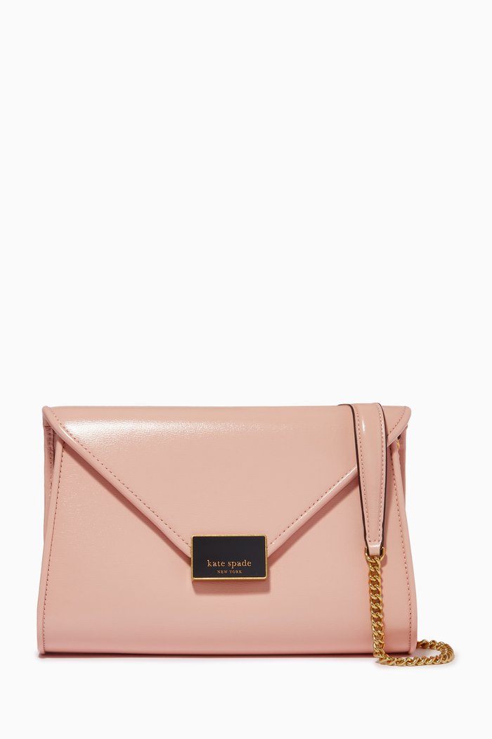 Medium Anna Envelope Clutch in Leather, Pink