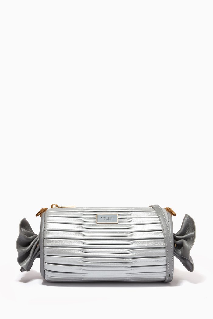 Sweetheart Barrel Crossbody Bag in Metallic Leather, Multicolour