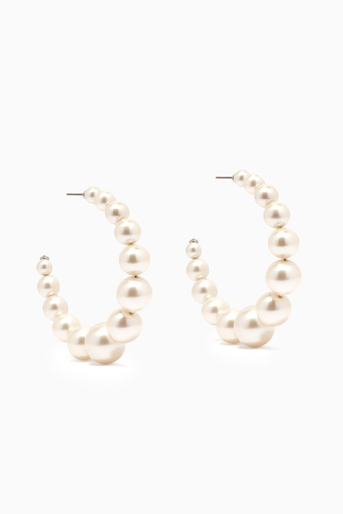 

Pearl Hoops in Plated Metal, Silver