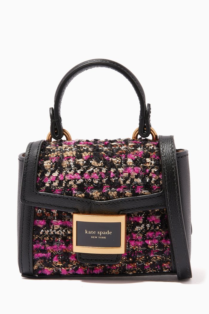 

Small Katy Top Handle Bag in Tweed & Leather, Pink