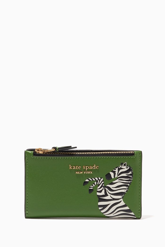 

Small Bi-fold Zebra Wallet in Leather, Green