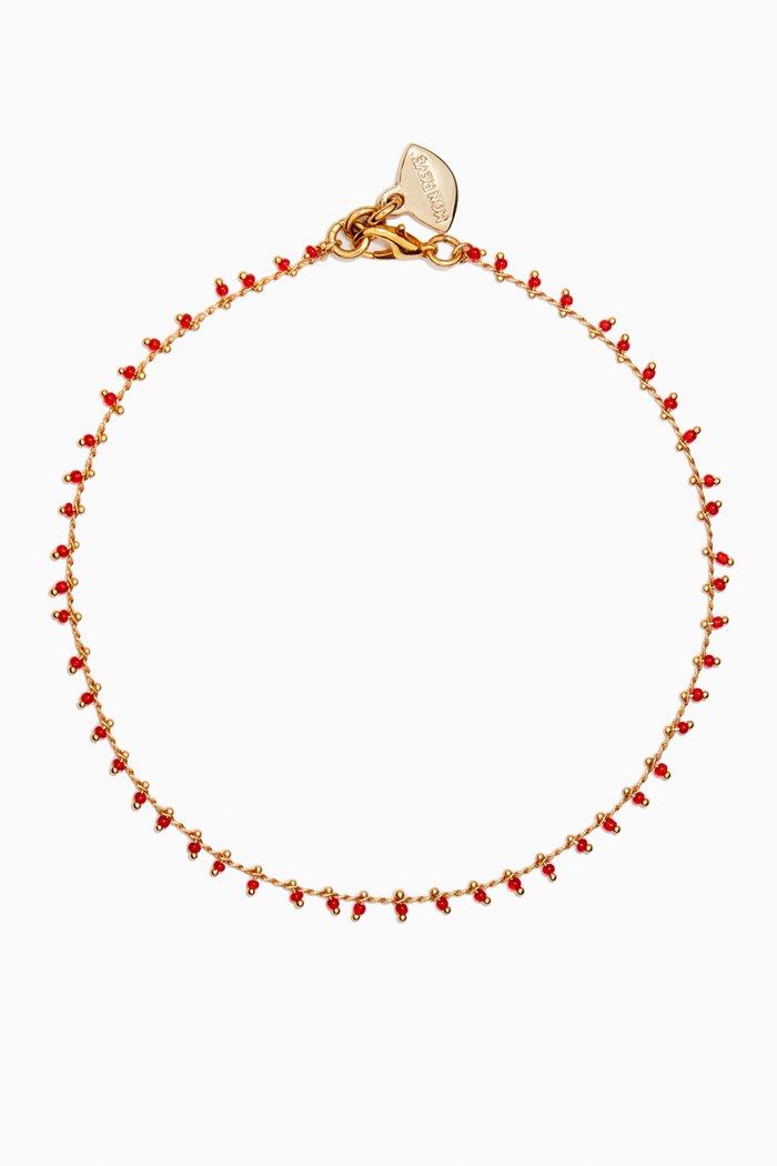 

Blue Islander Remem Beaded Choker in Gold-plated Brass, Red