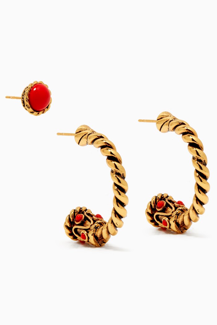 Blue Islander Malka Hoops & Stud Set in Gold-plated Brass, Red