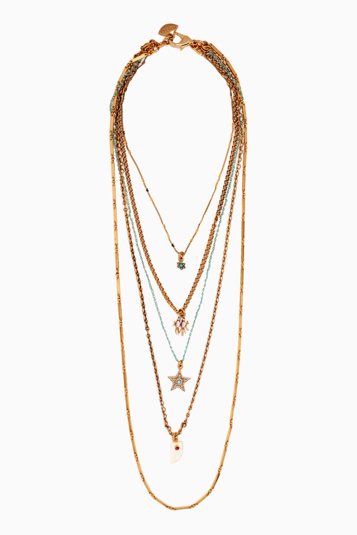 

Sunset Lover Blace Layered Necklace in Gold-plated Brass, Multicolour
