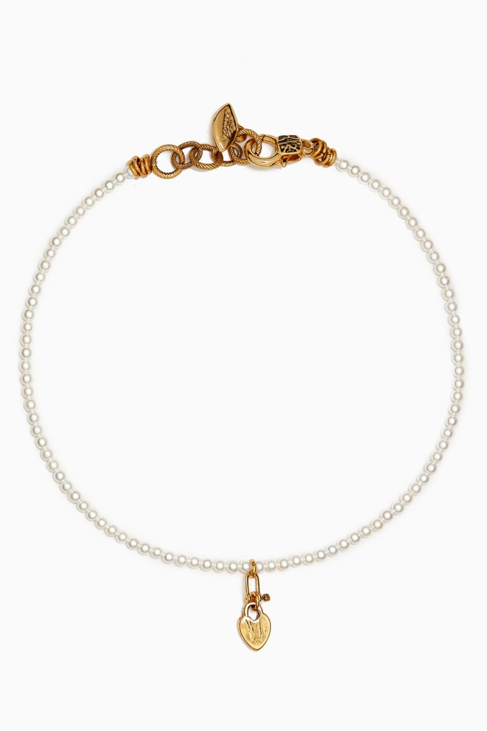 Sea Whisperer Tiny Love Pearl Necklace in Gold-plated Brass, White
