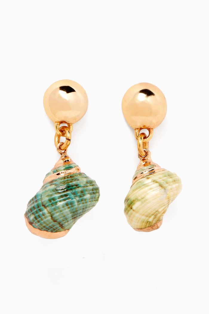 

Sea Whisperer Concha Earrings in Gold-plated Brass, Green
