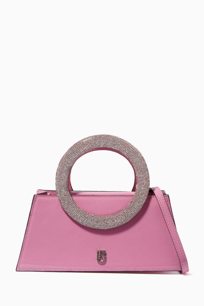 

Trapezio Pochette Long Top Handle Bag in Patent Leather, Pink