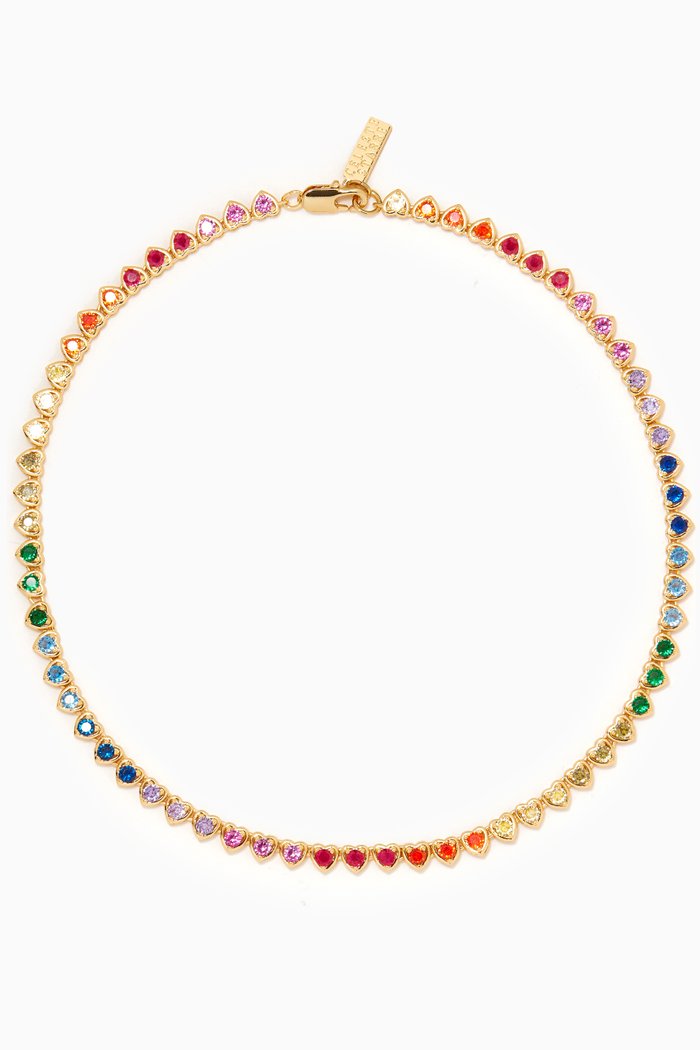 

Heart Stone Necklace in 18kt Gold-plated Brass, Multicolour