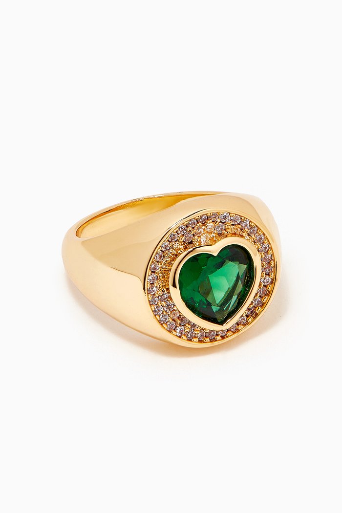 

Queen of Hearts Ring in 18kt Gold-plated Brass, Green