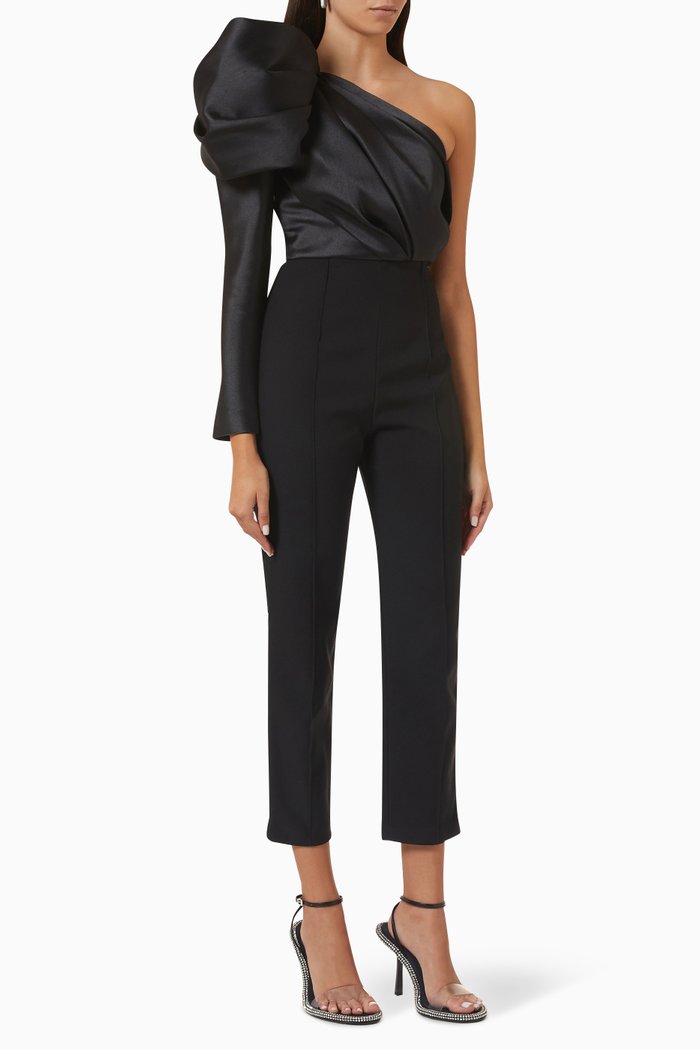 

Nova One-shoulder Jumpsuit in Satin, Black