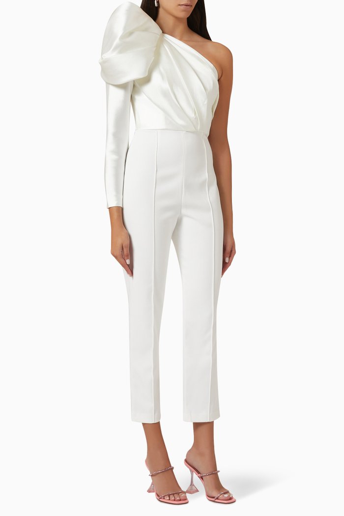 

Nova One-shoulder Jumpsuit in Satin, White