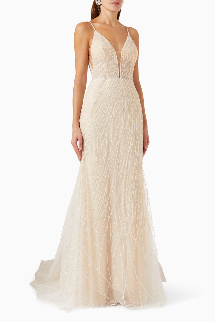 

Rihanna Mermaid Wedding Gown in Glittered-tulle, Silver