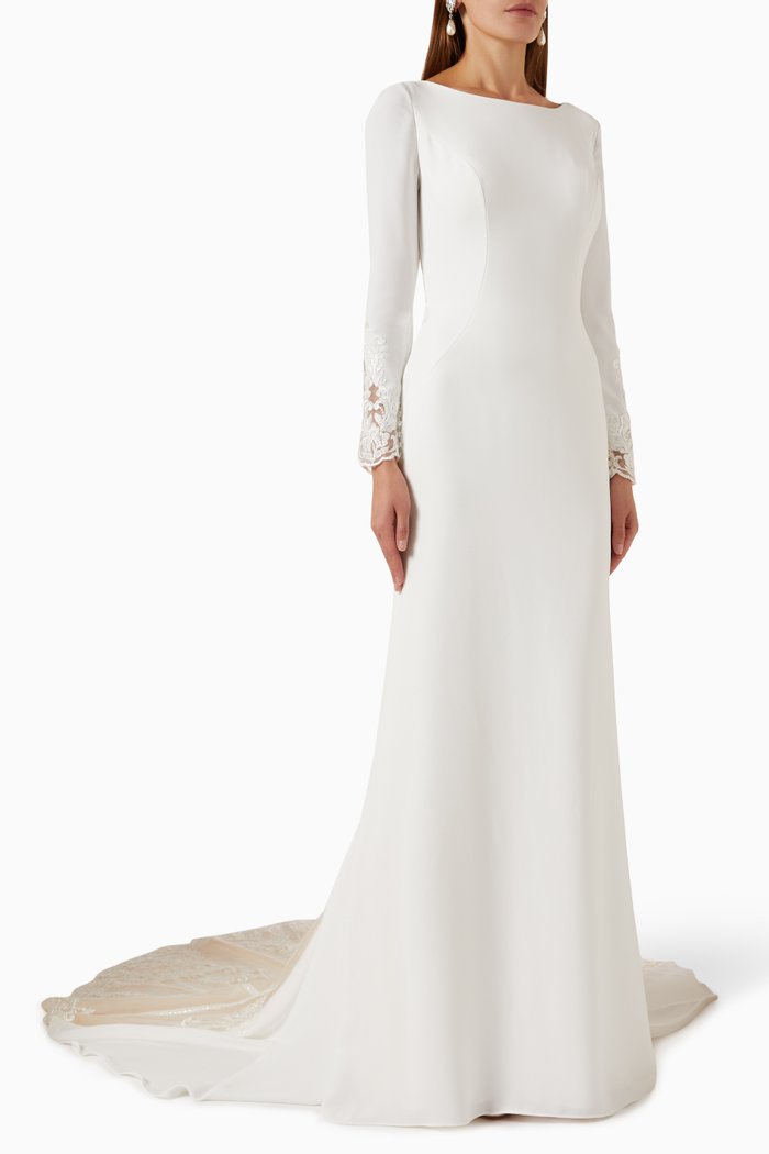 

Sarin Wedding Gown in Crepe & Lace, Neutral