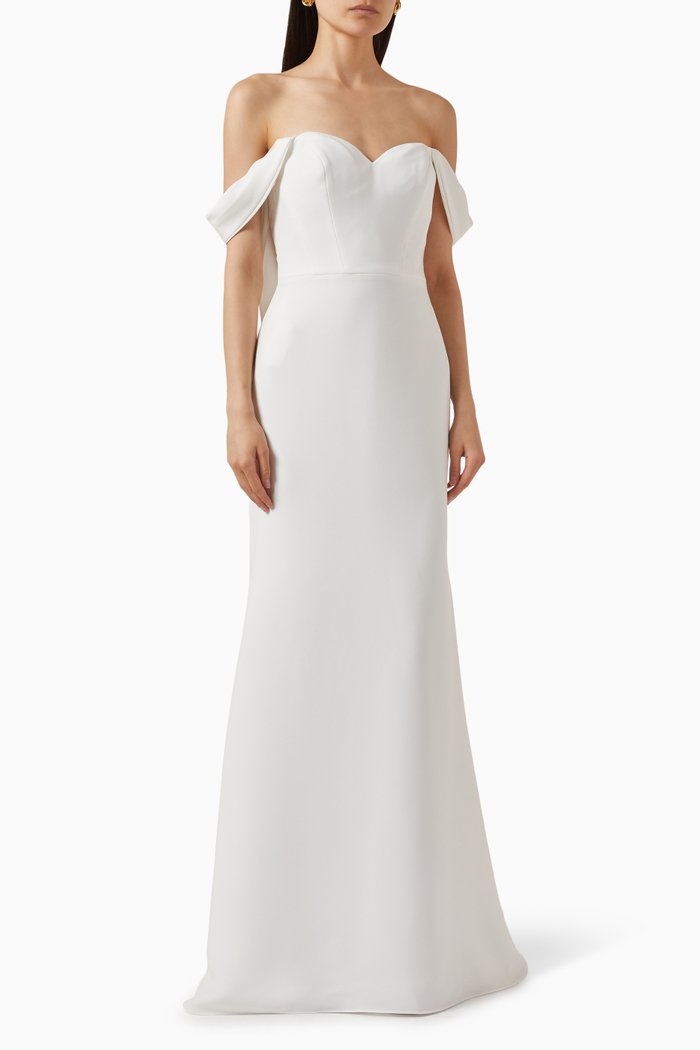 

Aubrey Off-shoulder Wedding Gown in Crepe, Neutral