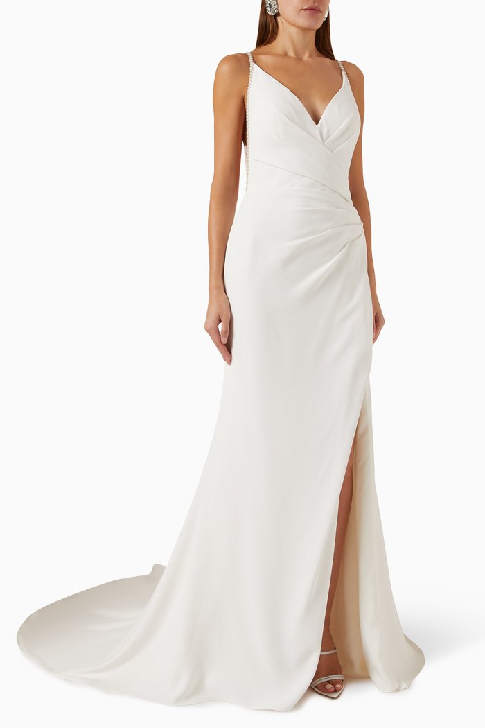 

Blithe Draped Mermaid Gown in Satin, Neutral