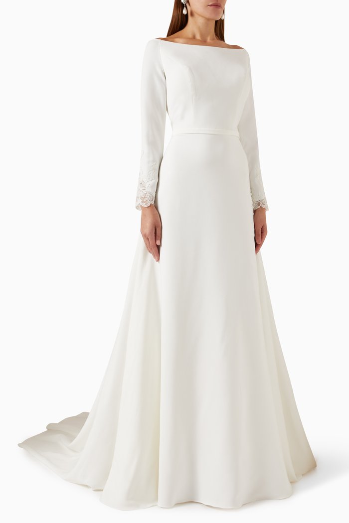 

Dolce Flared Wedding Gown in Crepe, Neutral