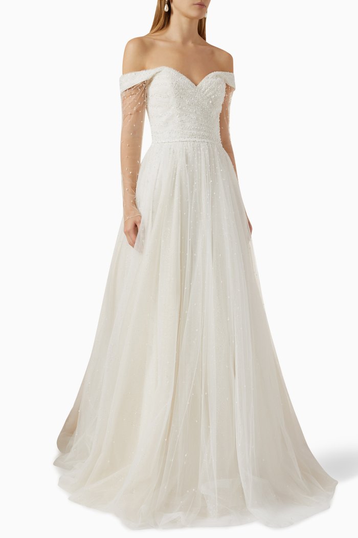 

Ida Flared Wedding Gown in Glittered-tulle, Neutral