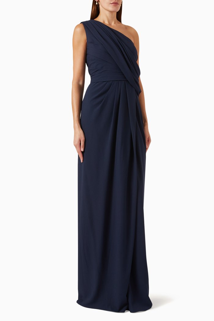 

Draped One-shoulder Gown in Georgette, Blue