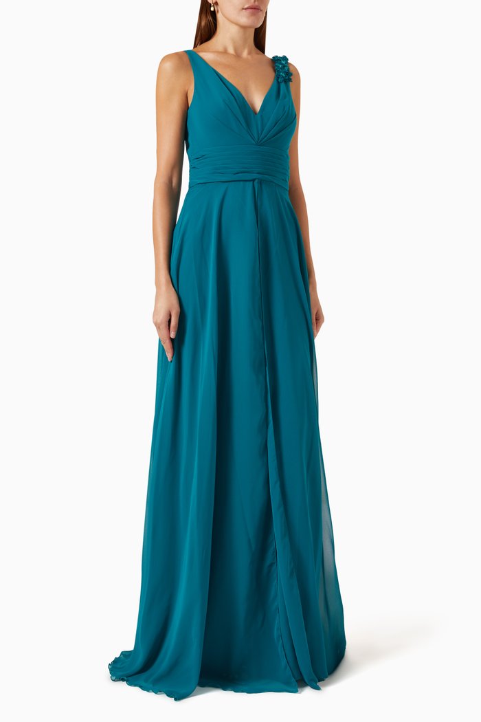 

Wide-leg Jumpsuit with Overskirt in Chiffon, Blue