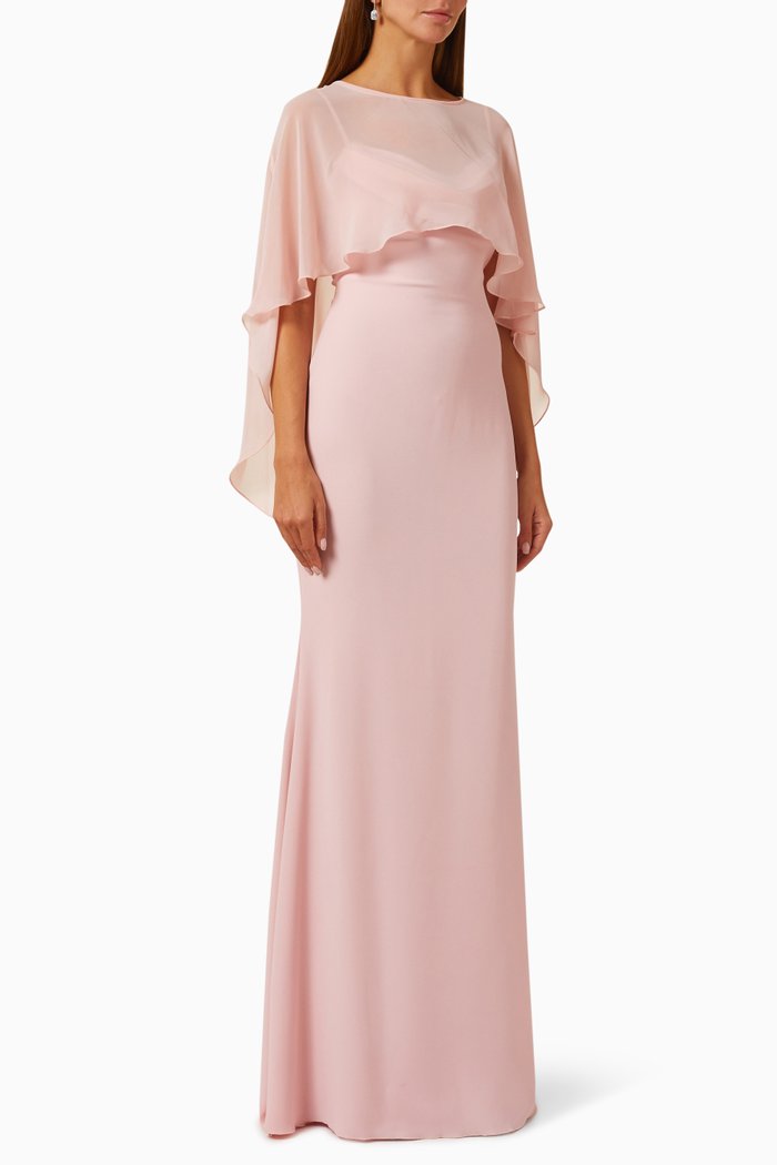 

Cape-sleeve Gown in Crêpe & Chiffon, Pink