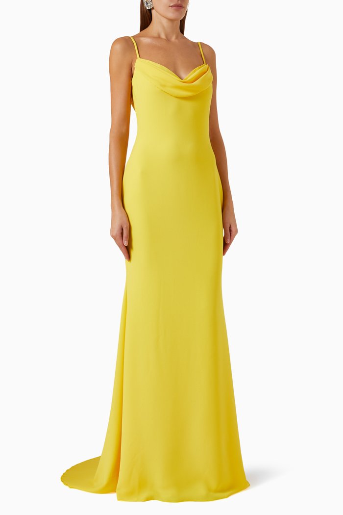 

Cowl-neck Gown in Crepe, Yellow