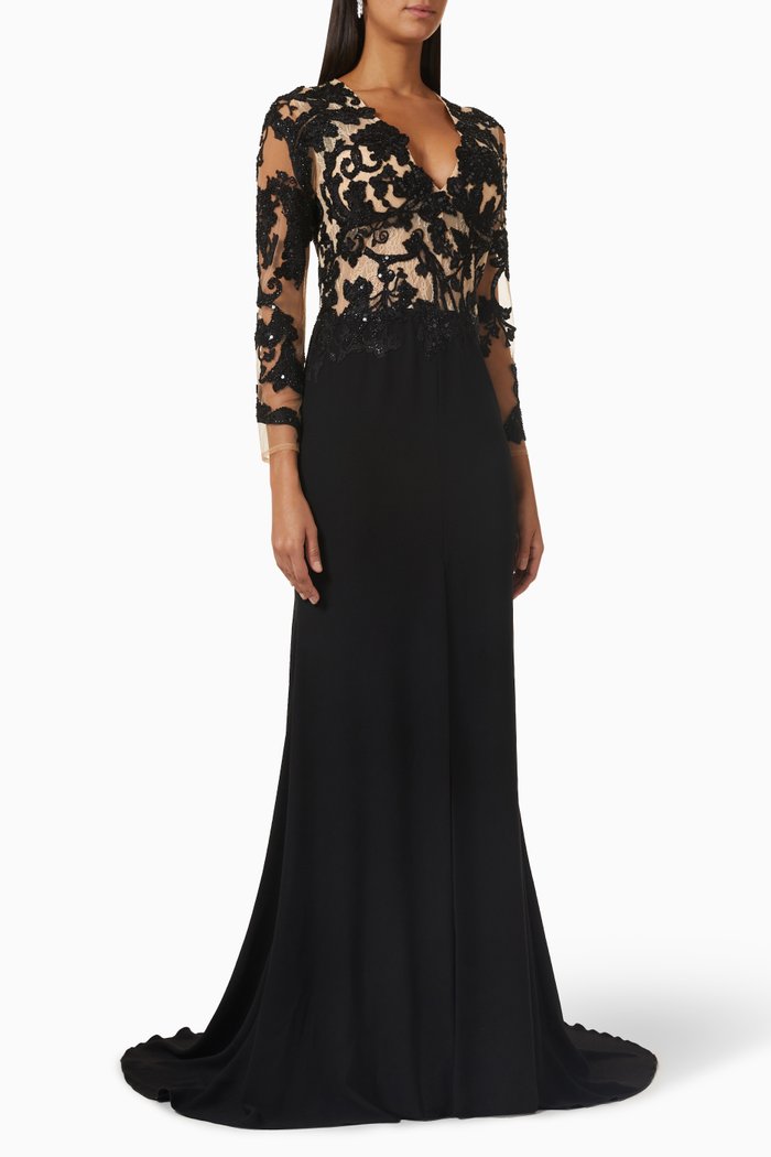 

Lace Gown in Crepe, Black