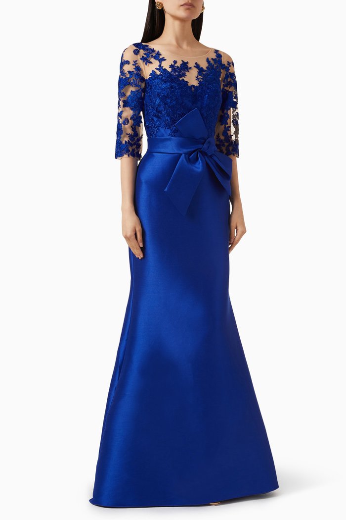 

Mermaid Gown in Lace & Mikado, Blue