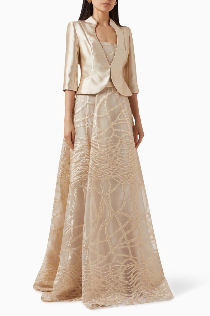 

Metallic Jacket & Gown in Mikado & Devoré Organza, Gold