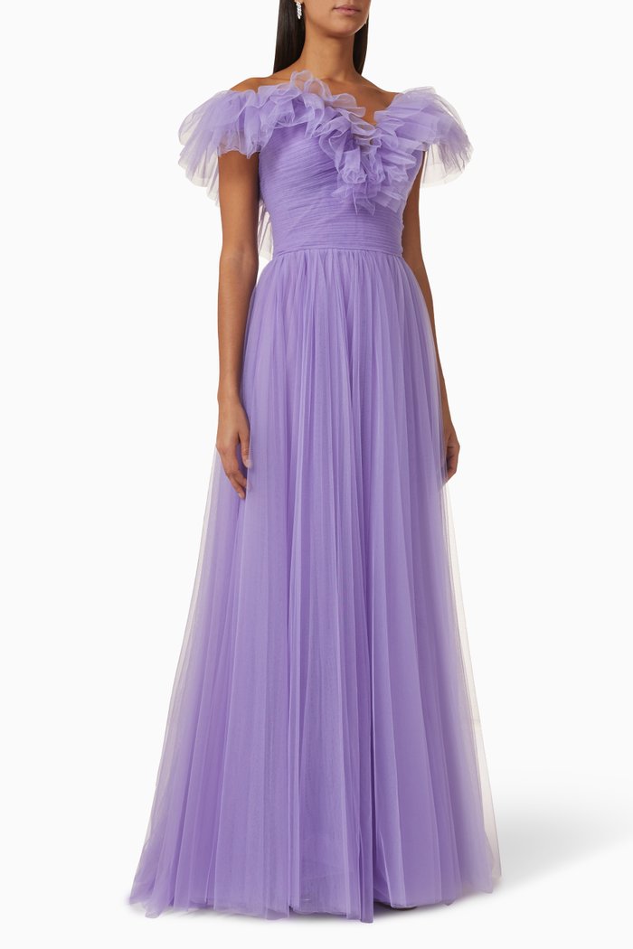 

Ruffle Gown in Tulle, Purple