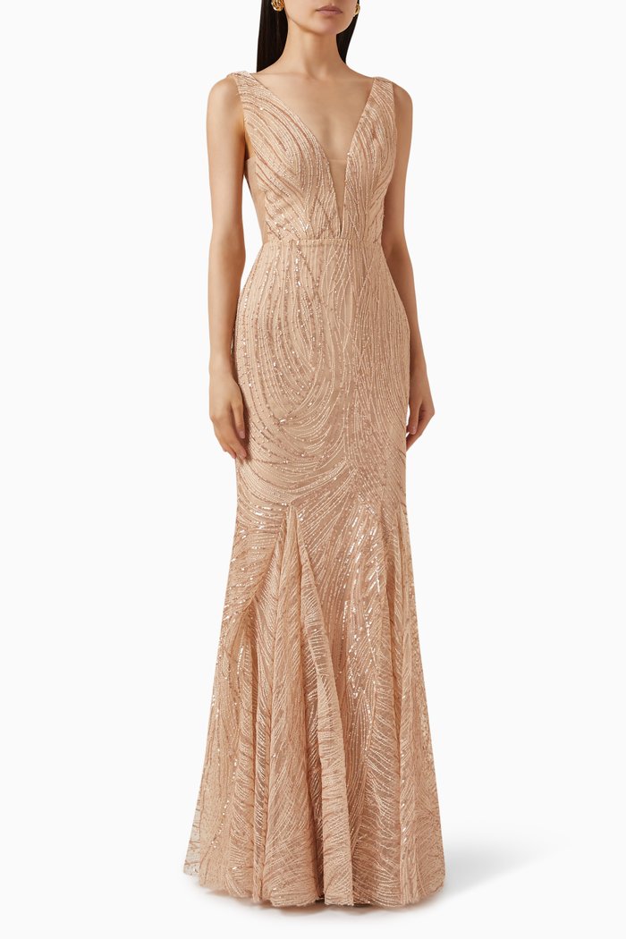 

Sparkle Sequin-embellished Mermaid Gown, Gold