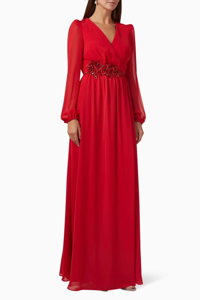 

Embellished Open-back Gown in Chiffon, Red