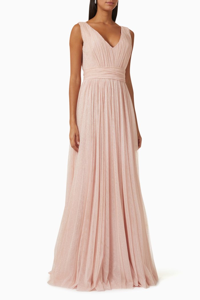 

Pleated Gown in Glitter Tulle, Pink